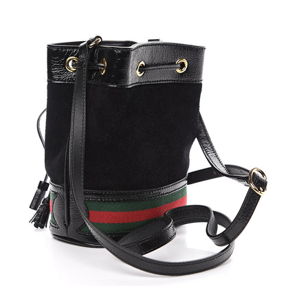 Gucci Suede Patent Web Mini Ophidia Bucket Bag Black 2 of 8
