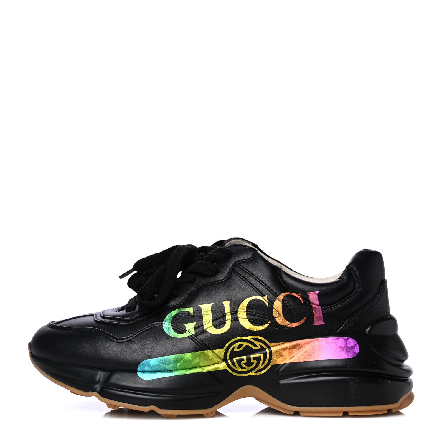 Gucci Calfskin Iridescent Logo Rhyton Sneakers 36.5 Black 1 of 5