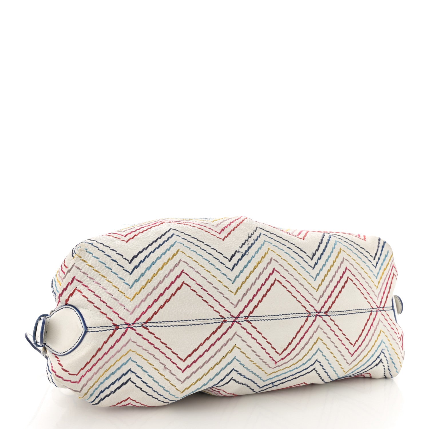 Fendi Vitello Palma Zig Zag Thread Embroidered Doctor B Hobo White Multicolor 4 of 19