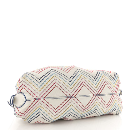 Fendi Vitello Palma Zig Zag Thread Embroidered Doctor B Hobo White Multicolor 4 of 19