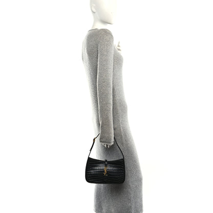 Saint Laurent Calfskin Crocodile Embossed LE 5 A 7 Hobo Black 2 of 10