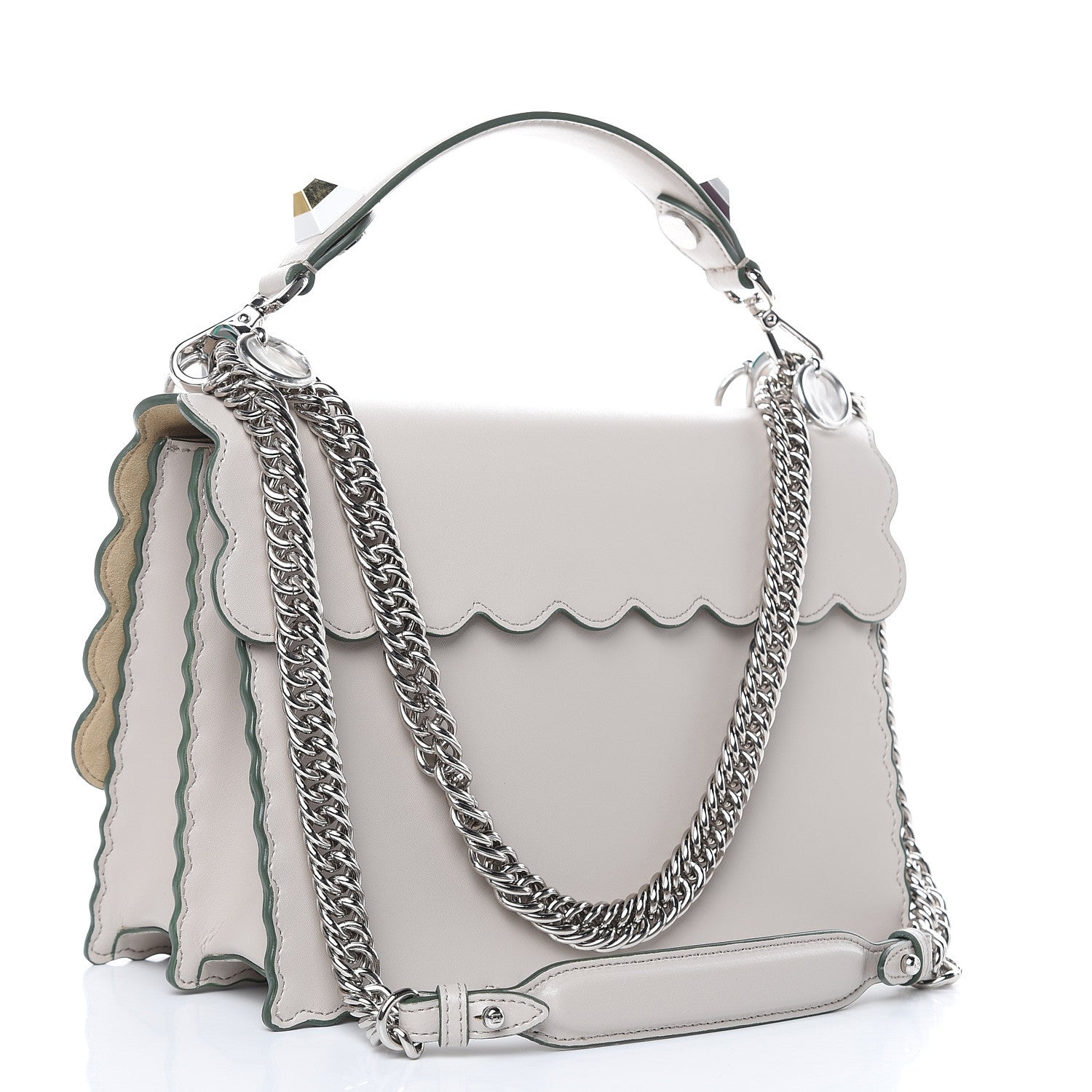 Fendi Vitello Liberty Scalloped Studded Kan I Shoulder Bag Grigio Polvere 3 of 9