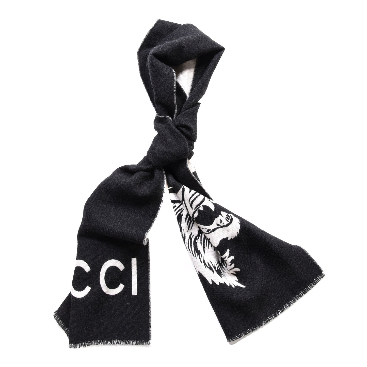 Wool Knit Wolf Scarf Black