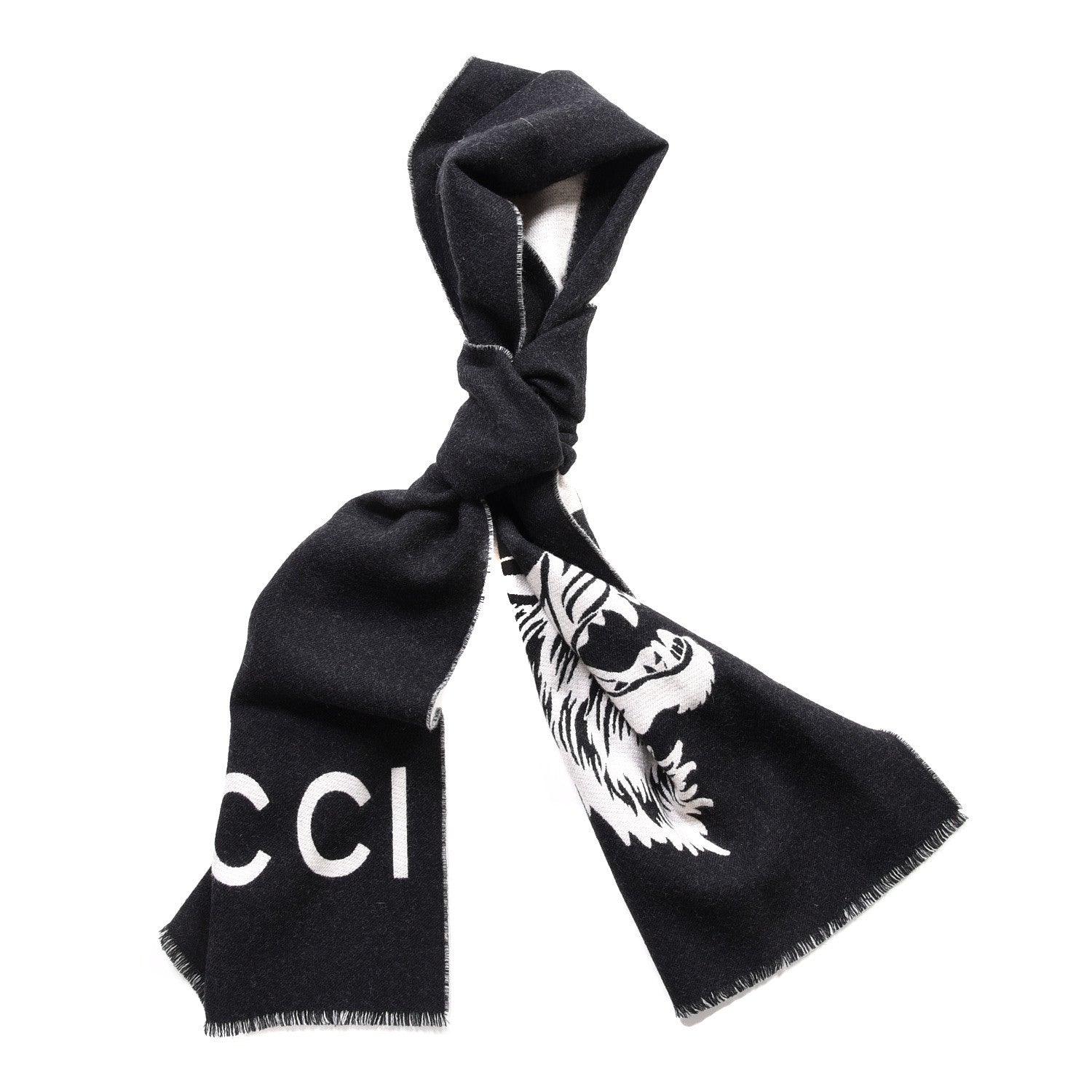 Gucci Wool Knit Wolf Scarf Black 1 of 6