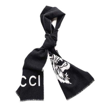 Gucci Wool Knit Wolf Scarf Black 1 of 6