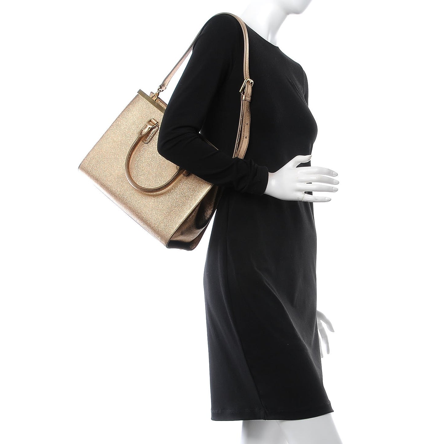 Metallic Dauphine Medium Frame Tote Gold