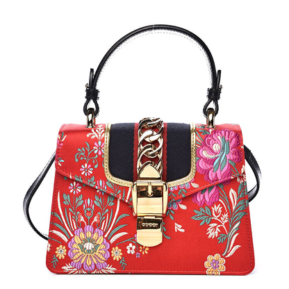 Gucci Jacquard Floral Mini Sylvie Top Handle Bag Red Multicolor Black 1 of 13