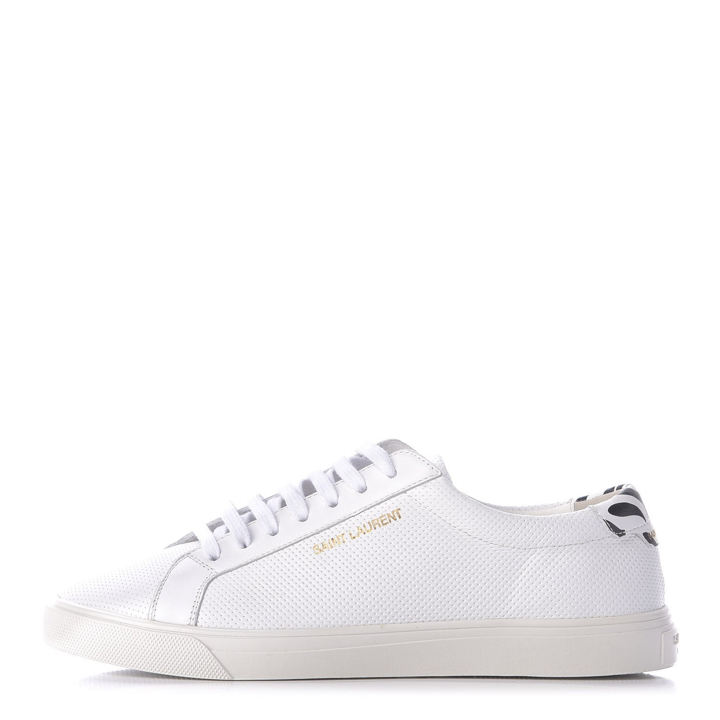Perforated Calfskin Zebra Print Andy Low Top Sneakers 38.5 White