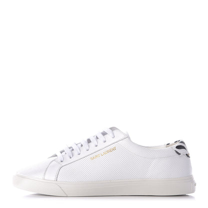 Saint Laurent Perforated Calfskin Zebra Print Andy Low Top Sneakers 38.5 White 1 of 11