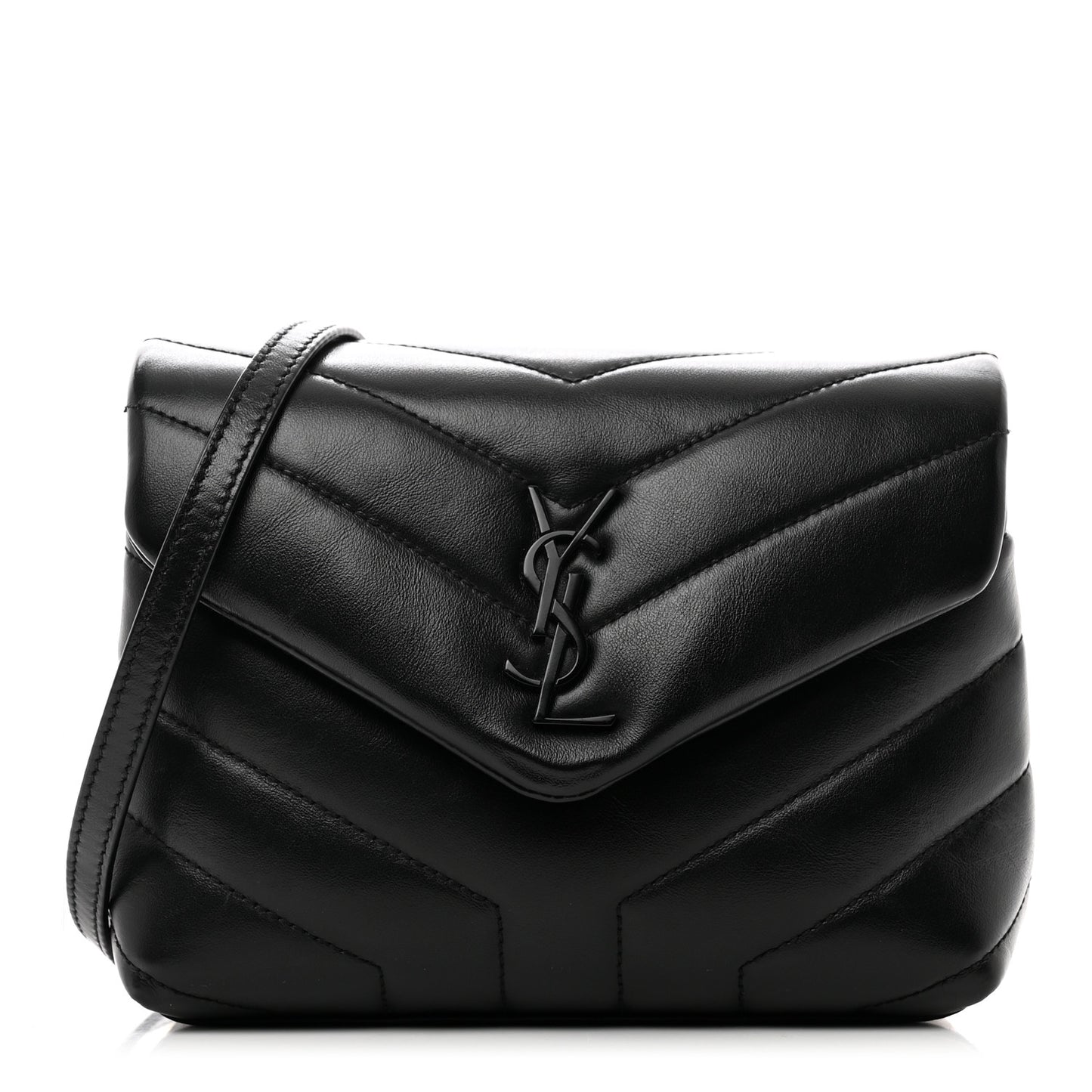 Calfskin Y Quilted Monogram Monochrome Toy Loulou Crossbody Bag Black