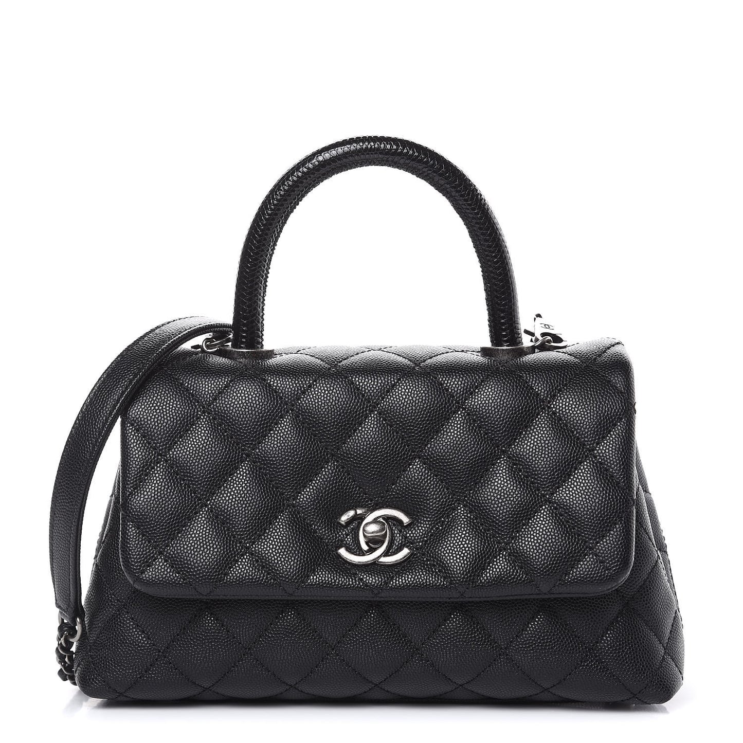 Caviar Lizard Quilted Mini Coco Handle Flap Black
