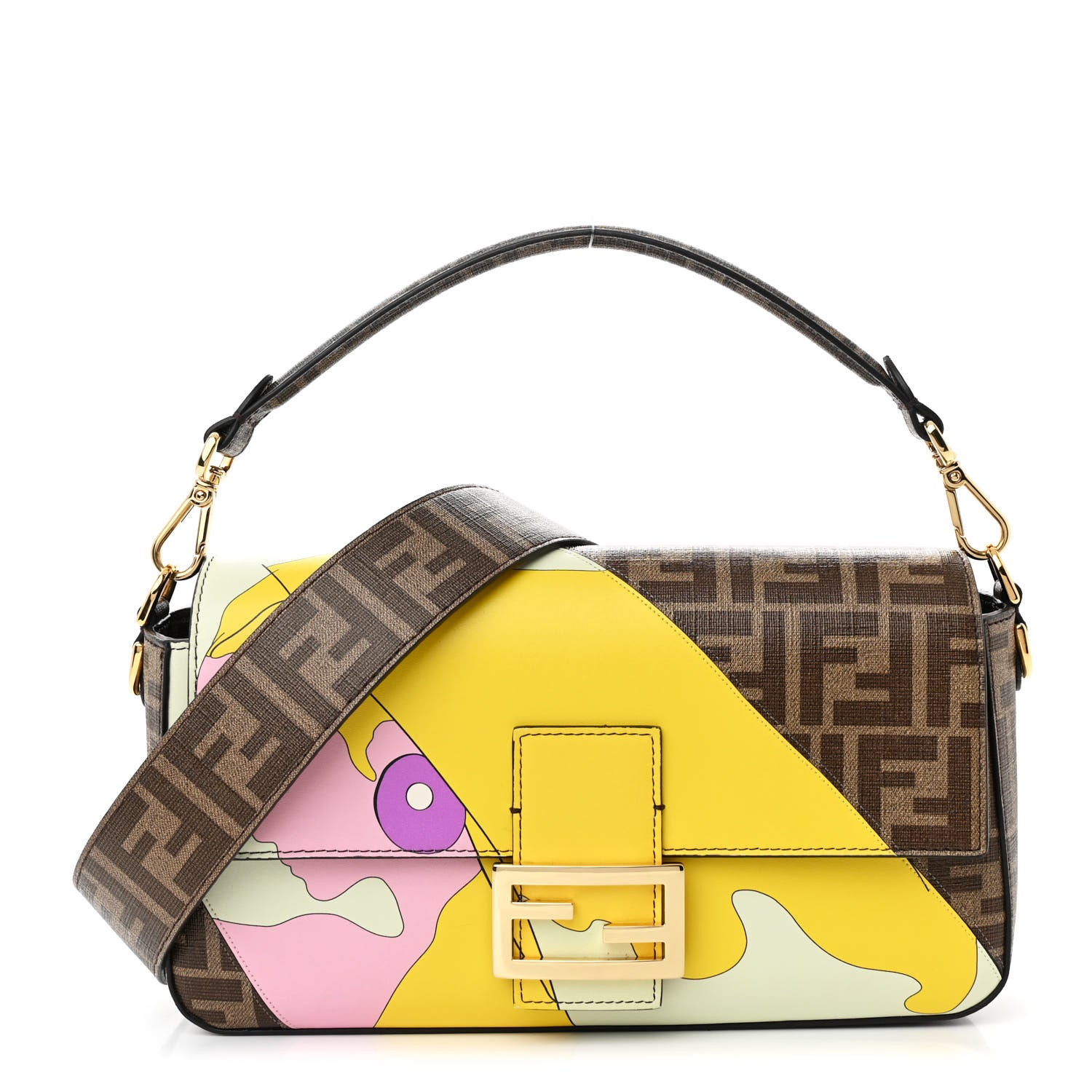 Fendi Glazed Fabric FF 1974 Hairdo Girls Inlay Baguette Mogano Panna Multicolor 1 of 15