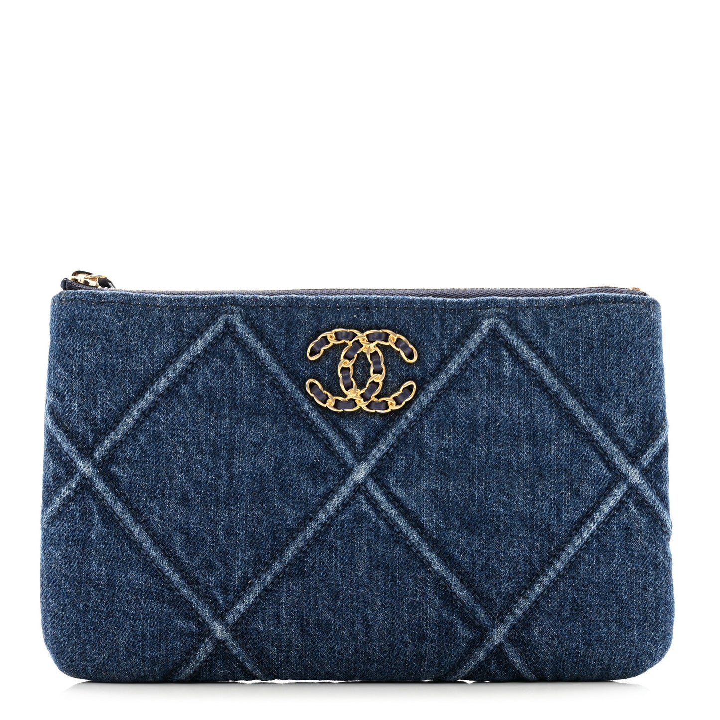 Denim Quilted Small Chanel 19 Cosmetic Case Dark Blue