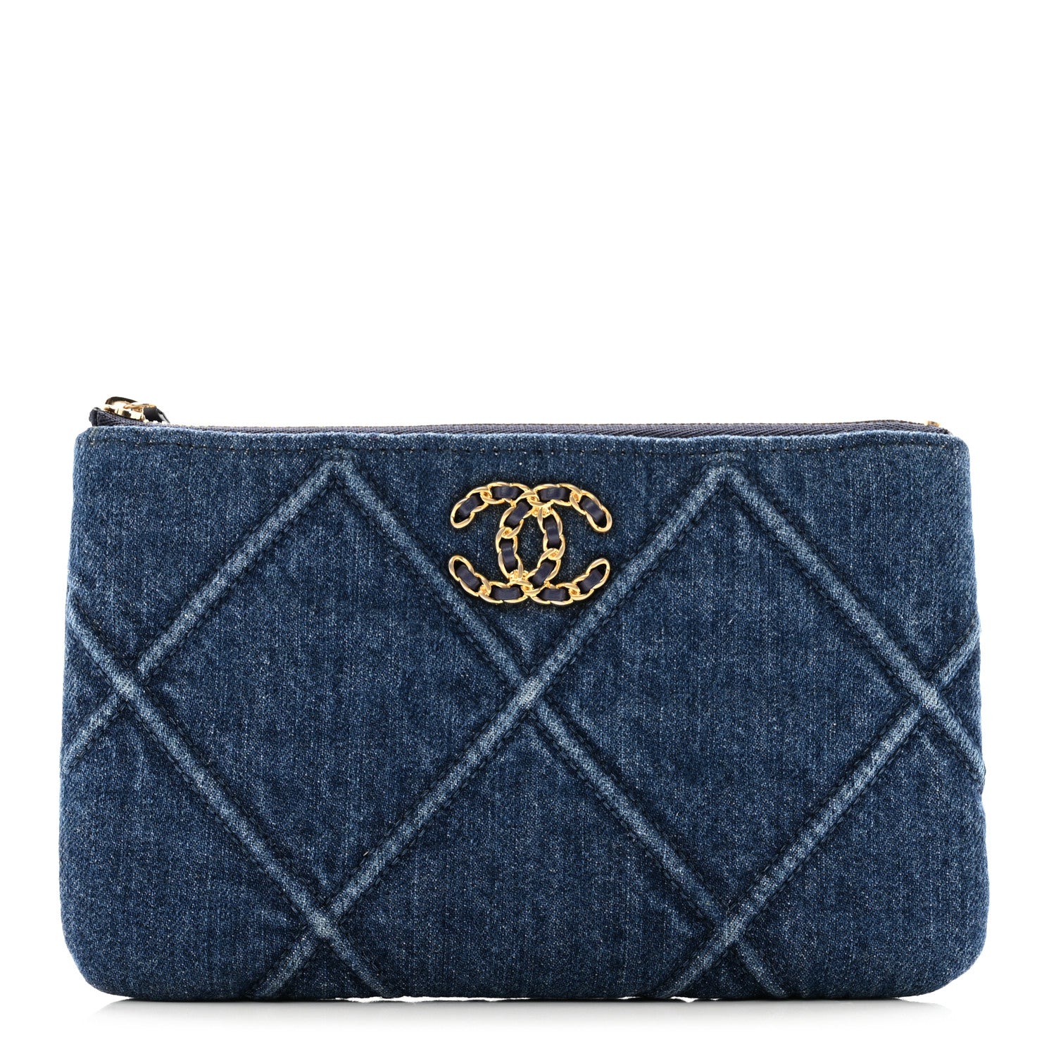 Chanel Denim Quilted Small Chanel 19 Cosmetic Case Dark Blue 1 of 7