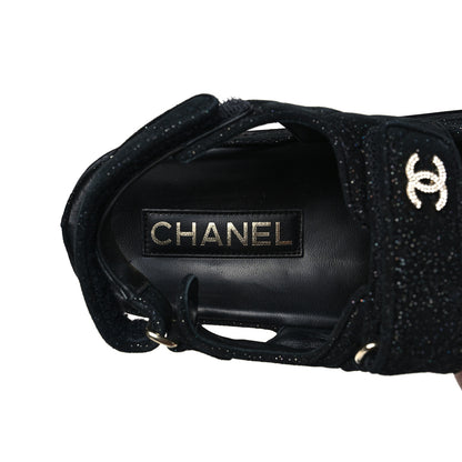 Chanel Suede Calfskin Glitter Crystal Velcro Dad Sandals 38 Black 7 of 9