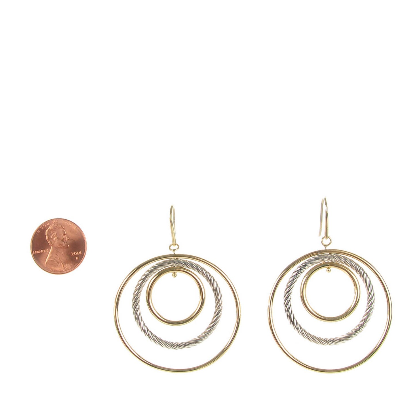 Sterling Silver 18K Yellow Gold Mobile Triple Circle Earrings
