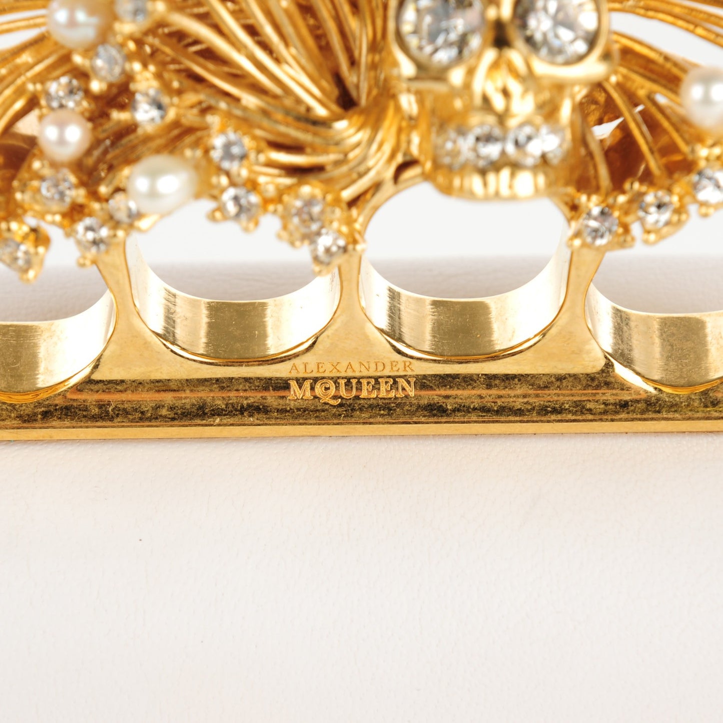 Nappa Pearl Crystal Knuckle Duster Box Clutch White