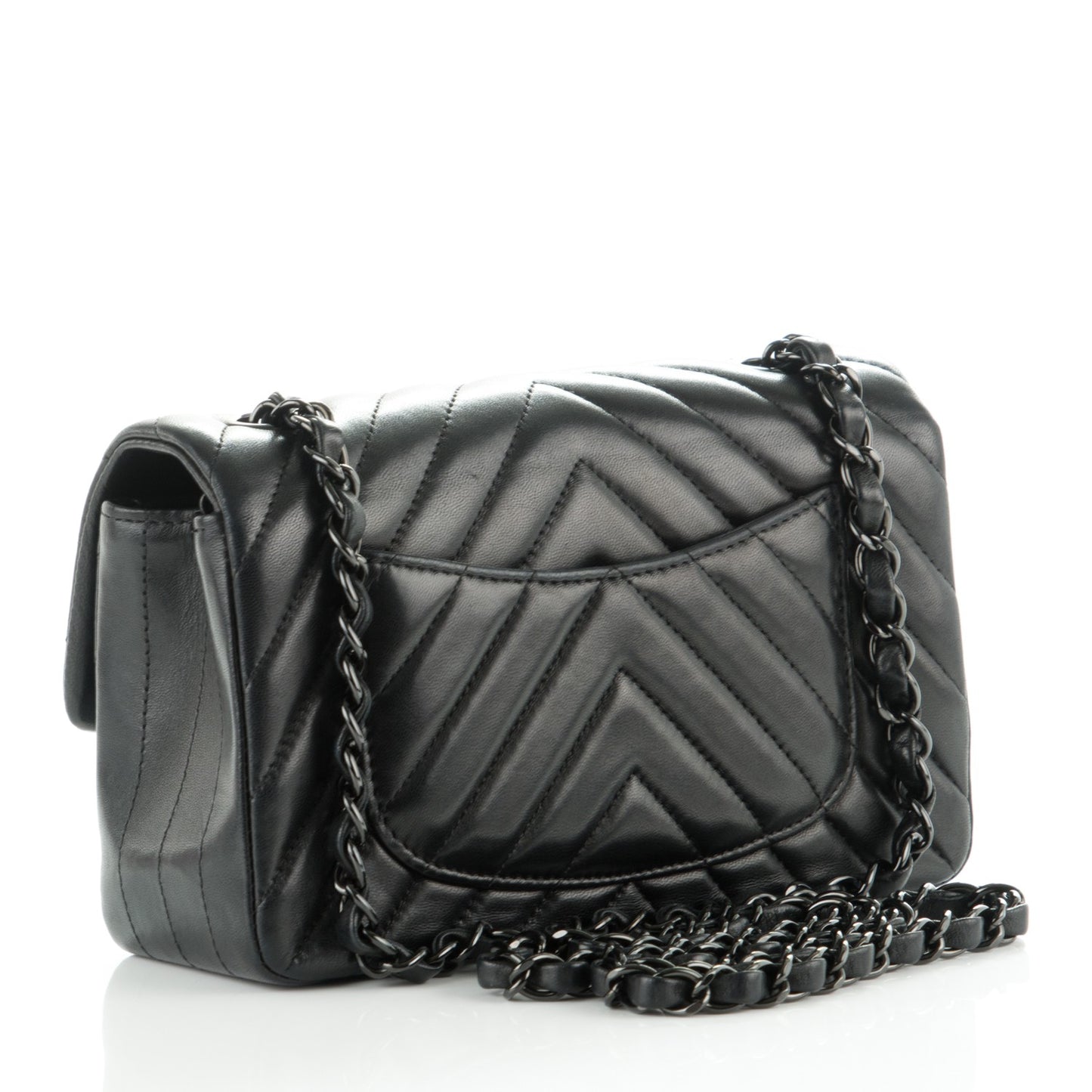 Lambskin Chevron Quilted Mini Rectangular Flap So Black