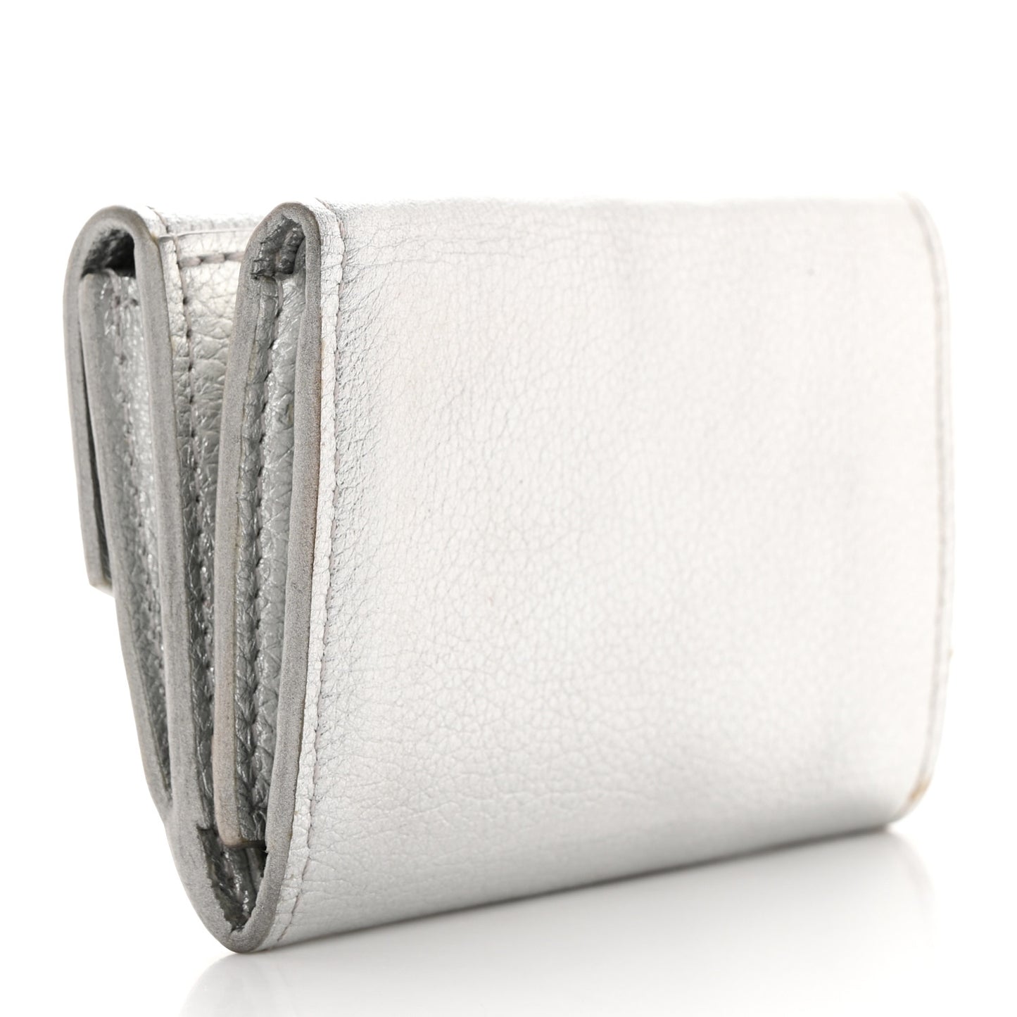 Metallic Calfskin Lockmini Wallet Silver