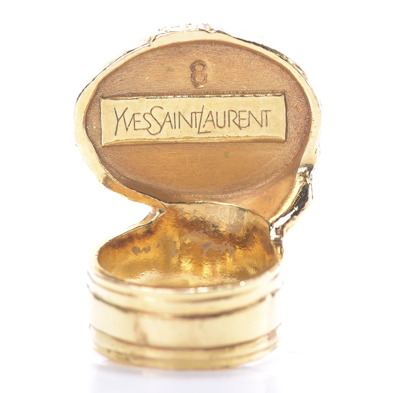 Saint Laurent Glass Cabochon Arty Ovale Ring 8 Gold Lapis 4 of 5
