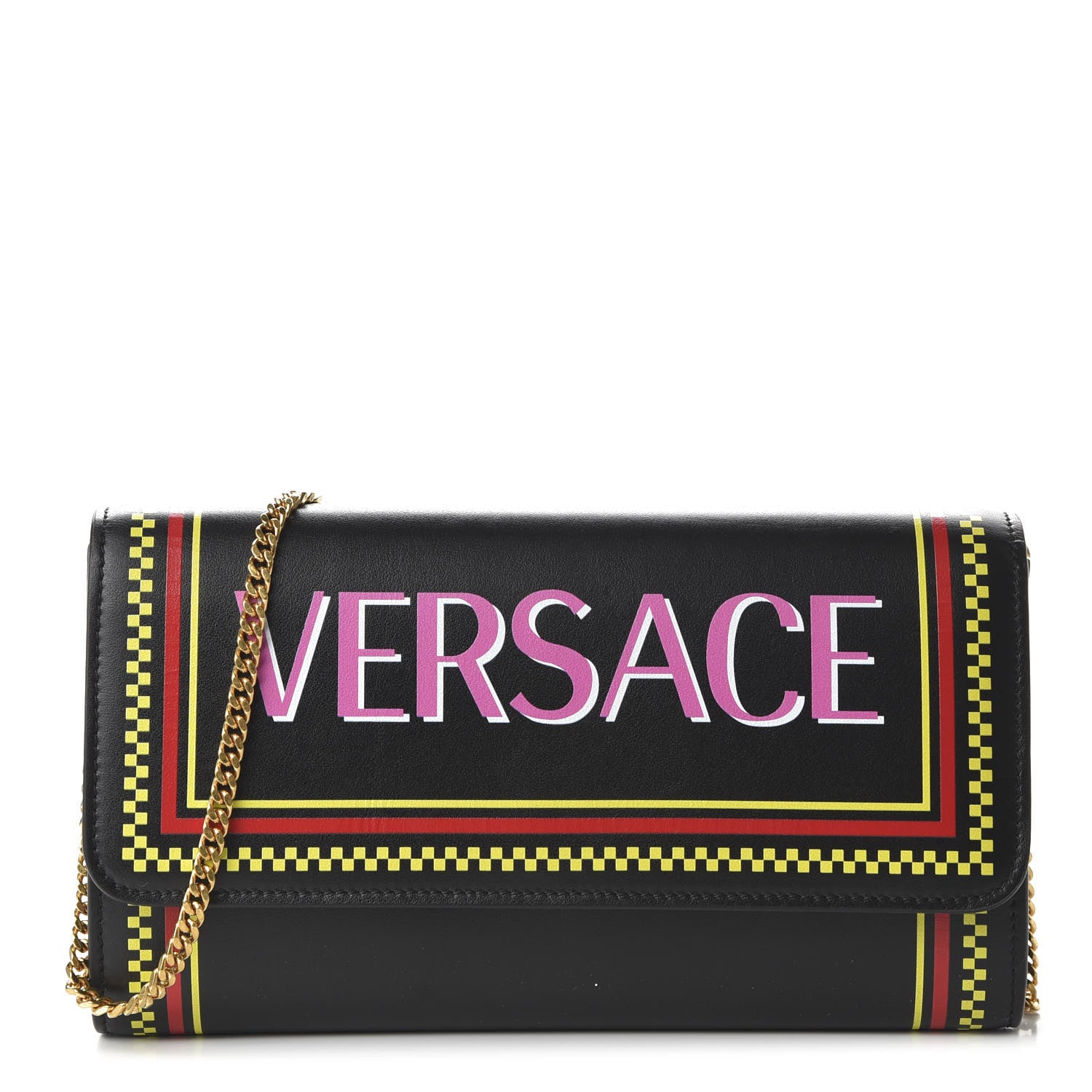 Versace Calfskin 90's Vintage Logo Chain Evening Bag Black 1 of 9