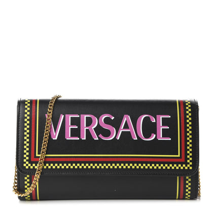Versace Calfskin 90's Vintage Logo Chain Evening Bag Black 1 of 9