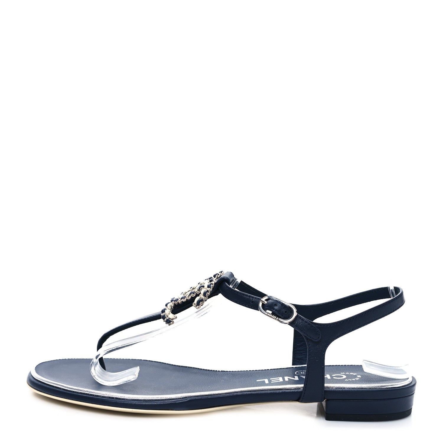 Chanel Lambskin CC Chain Thong Sandals 38 Navy 1 of 7