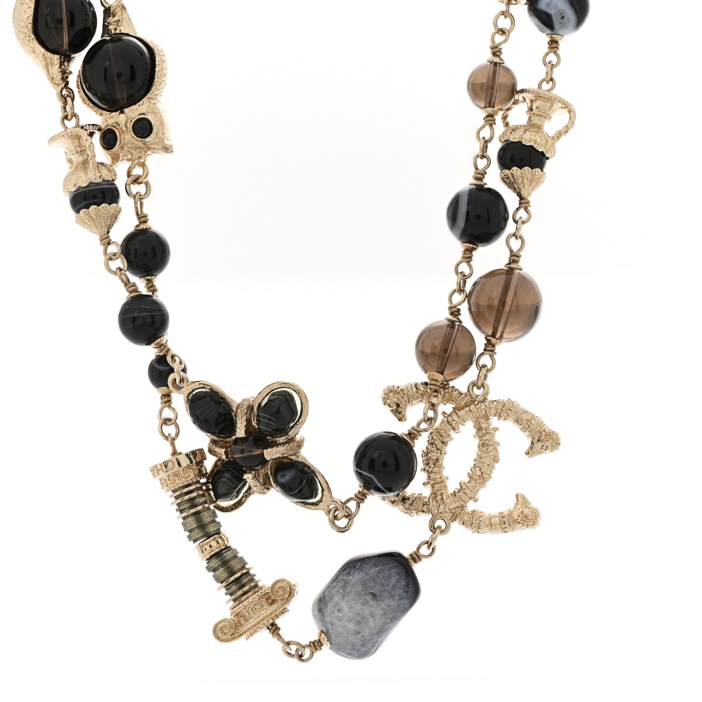 Resin Glass CC Beaded Charms Long Necklace Gold Black