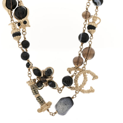 Chanel Resin Glass CC Beaded Charms Long Necklace Gold Black 4 of 6