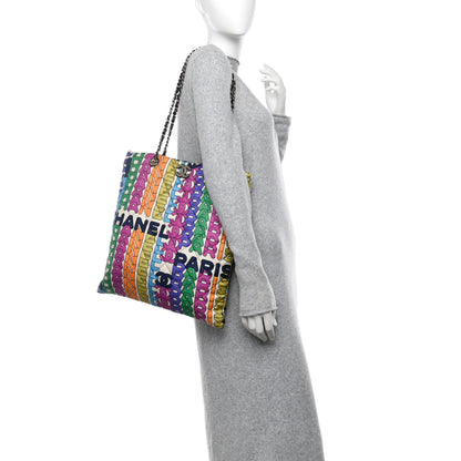 Chanel Printed Fabric Quilted Logo Large Shopping Tote Multicolor 2 of 12