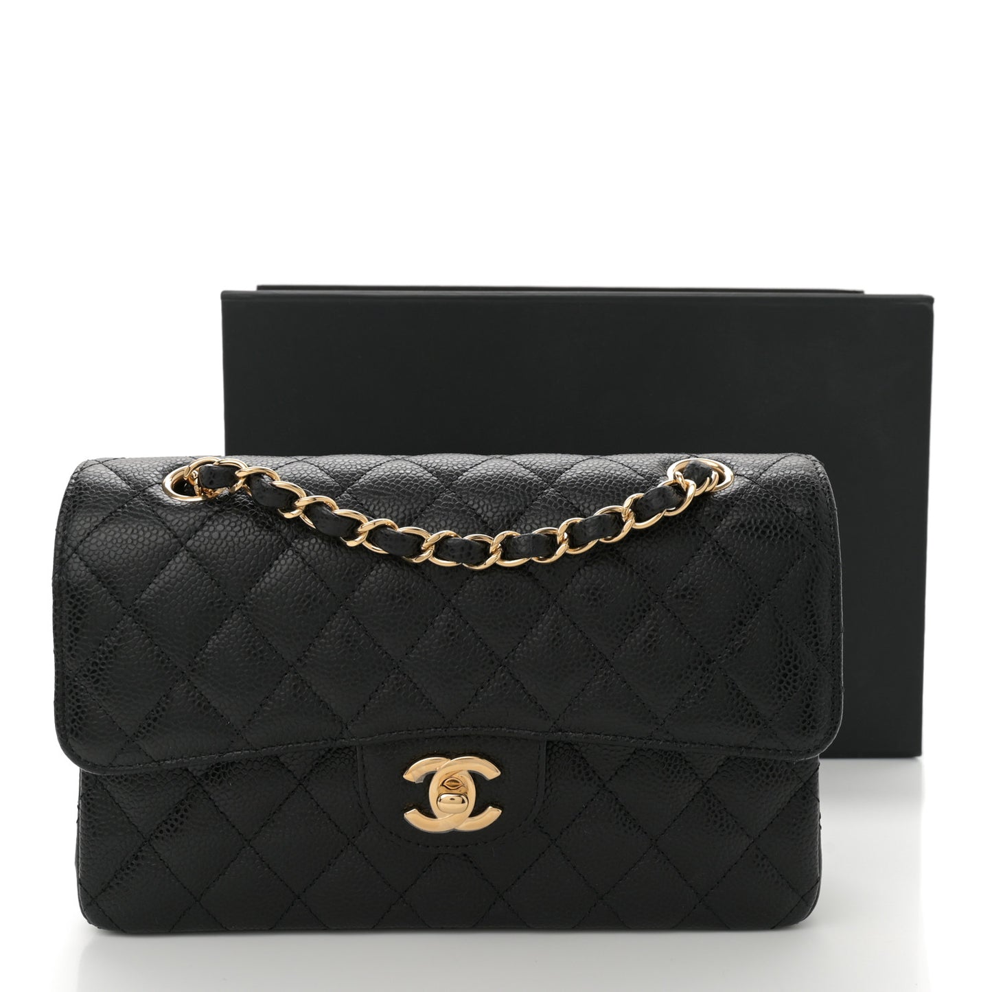 Caviar Quilted Small Double Flap Black