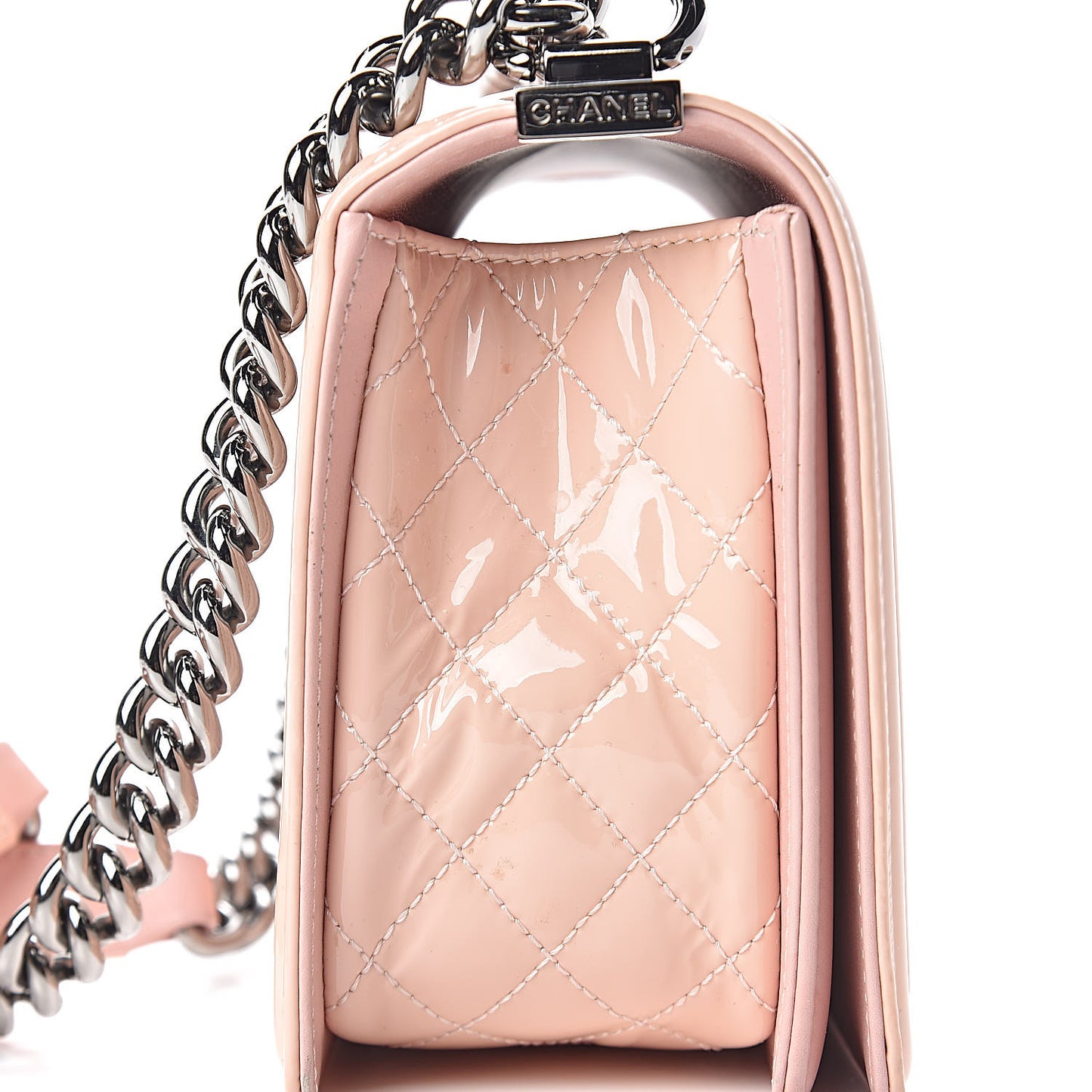 Patent Chevron Quilted Medium Boy Flap Light Pink