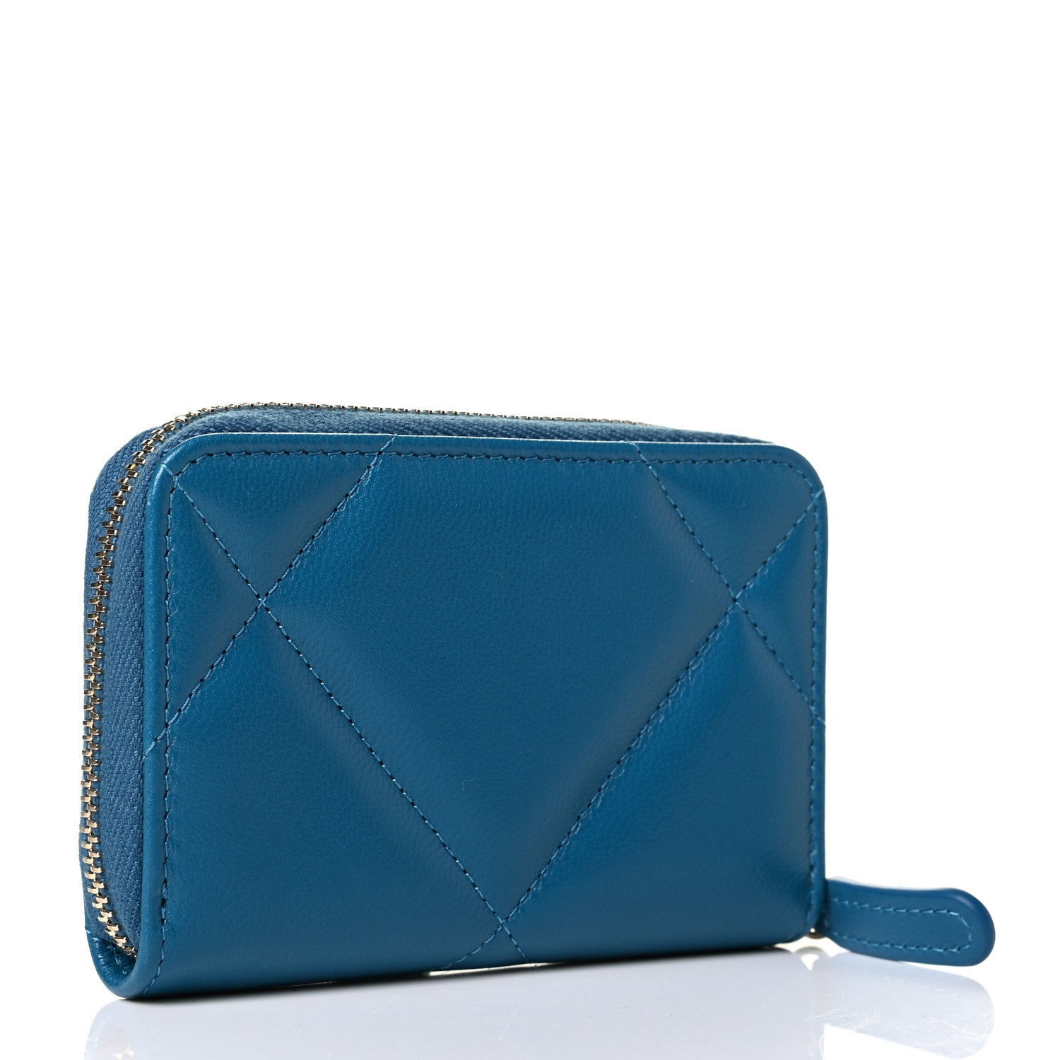 Chanel Goatskin Quilted Chanel 19 Zip Around Coin Purse Wallet Turquoise 2 of 4