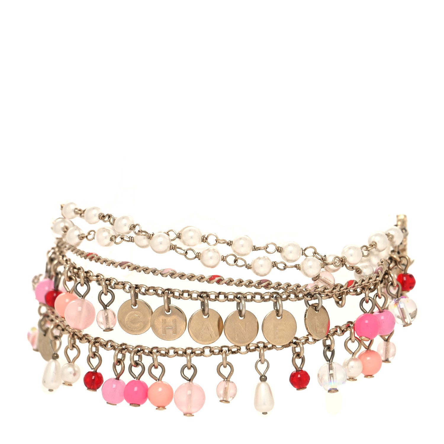 Chanel Pearl Bead CC Multi Strand Bracelet Gold Multicolor 1 of 5
