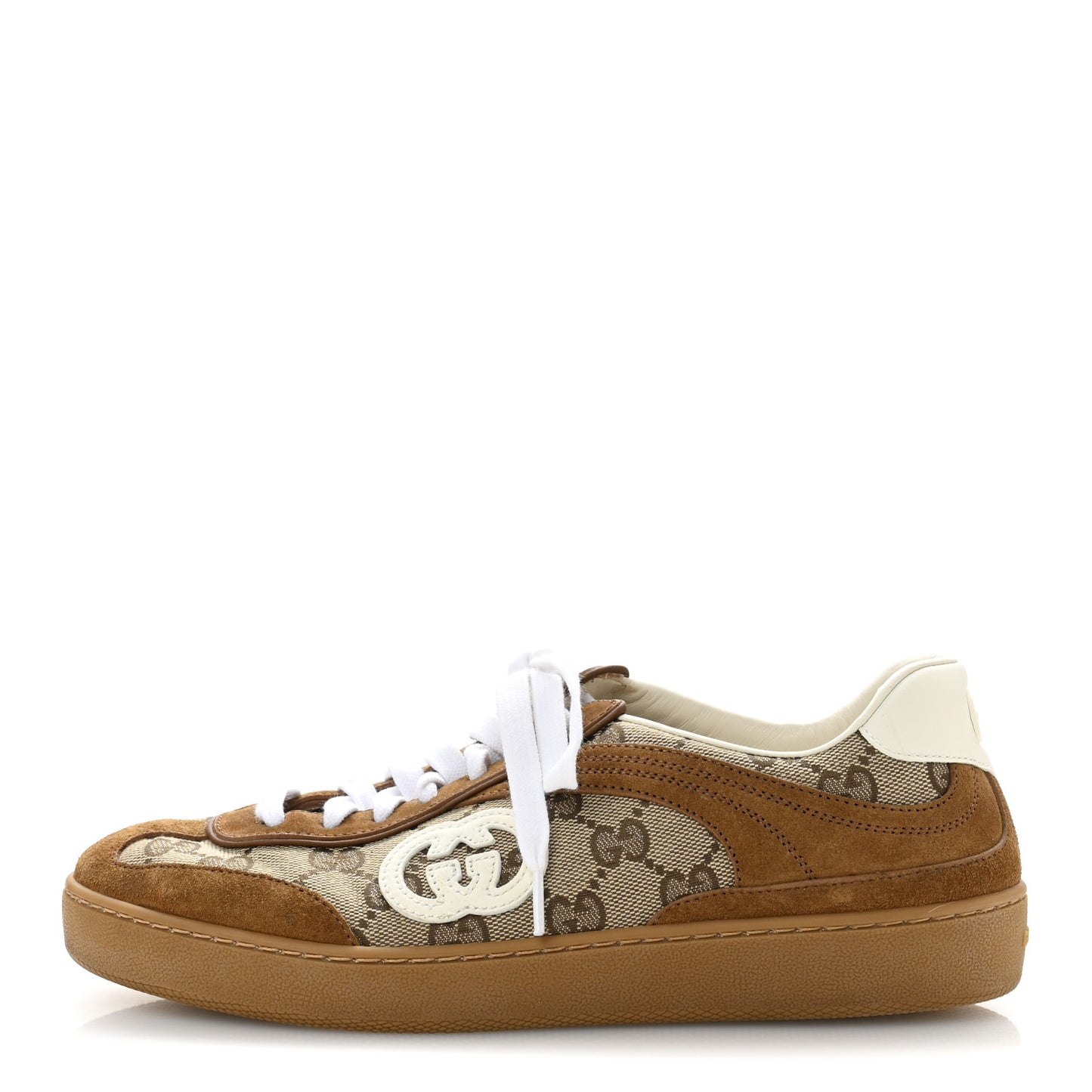 Suede GG Monogram Womens G75 Sneakers 37.5 Beige Dark Brown