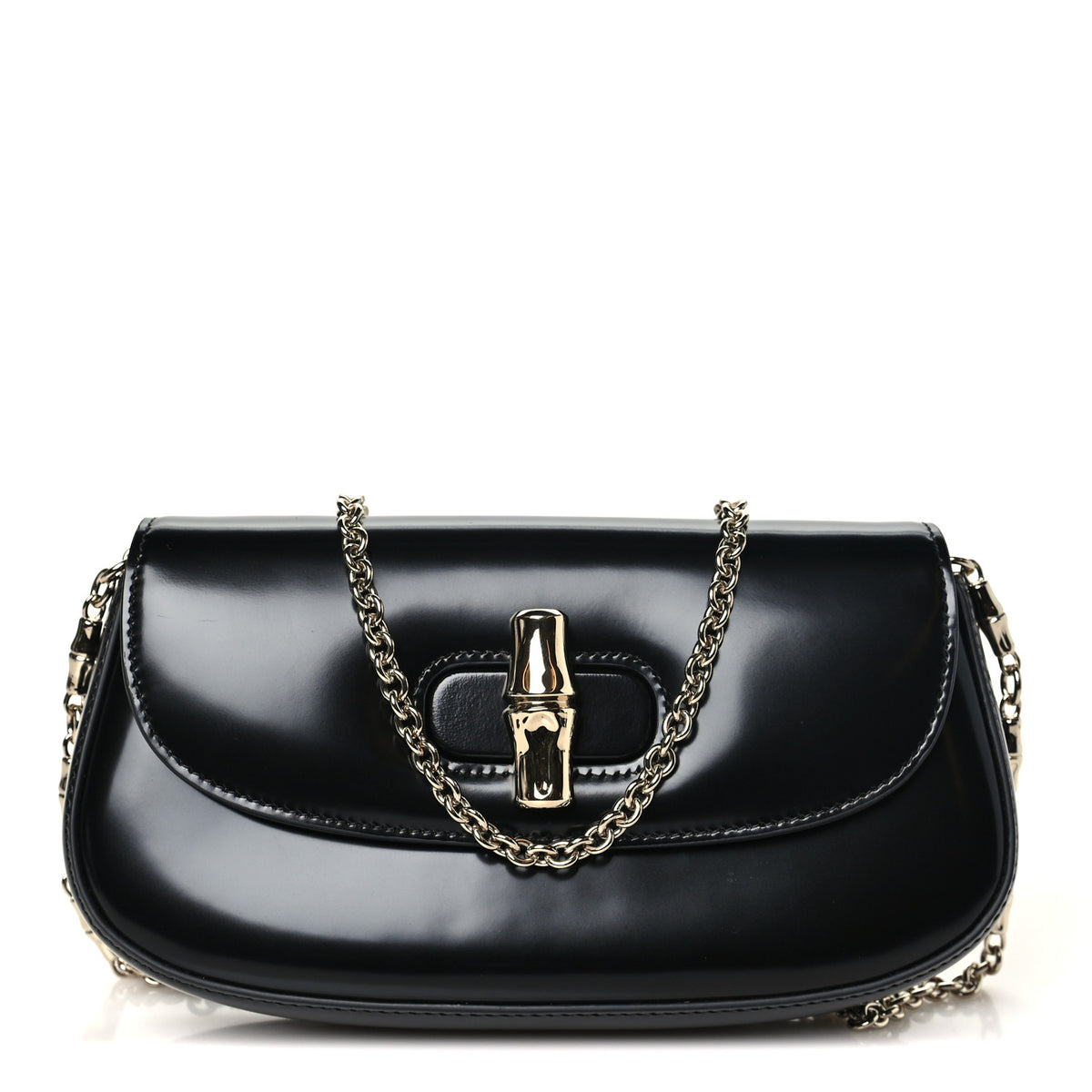 Shiny Calfskin Small Bamboo Night Bag Black