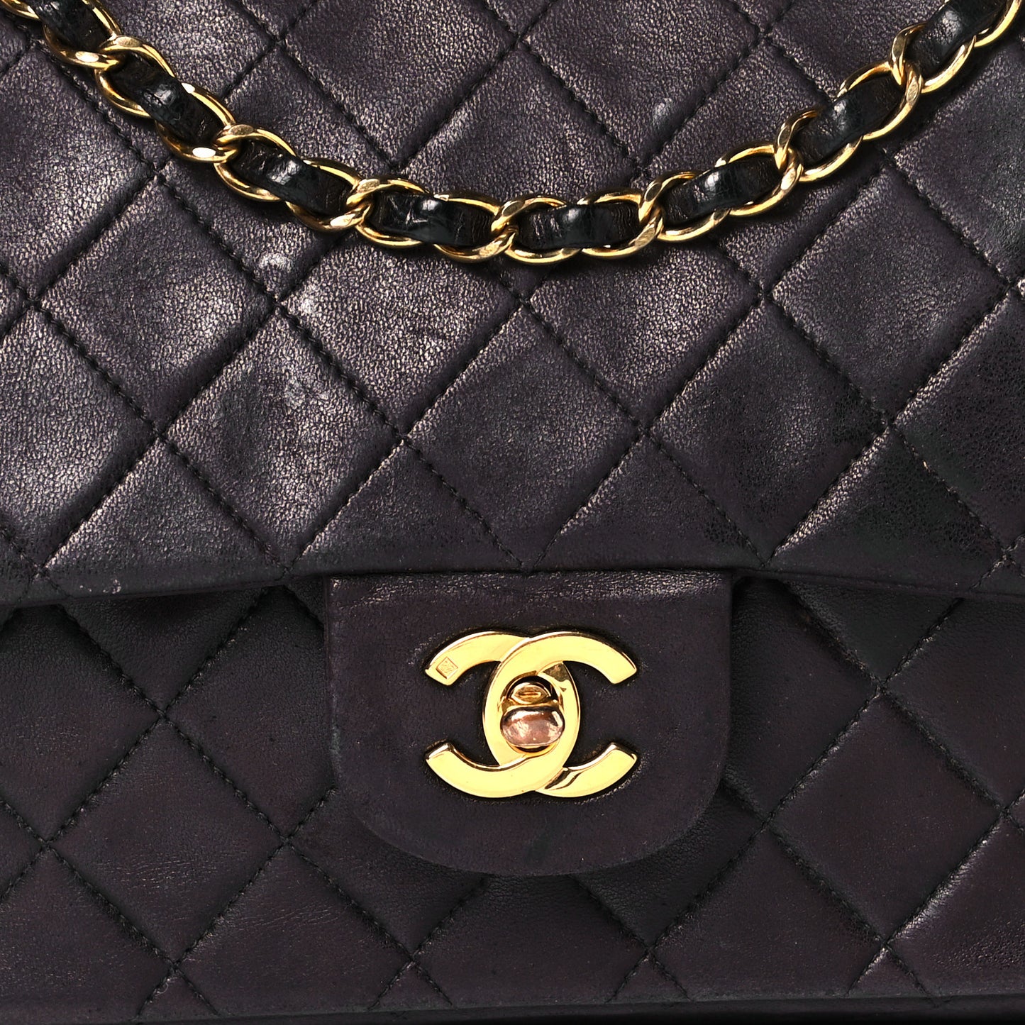 Lambskin Quilted Small Double Flap Black
