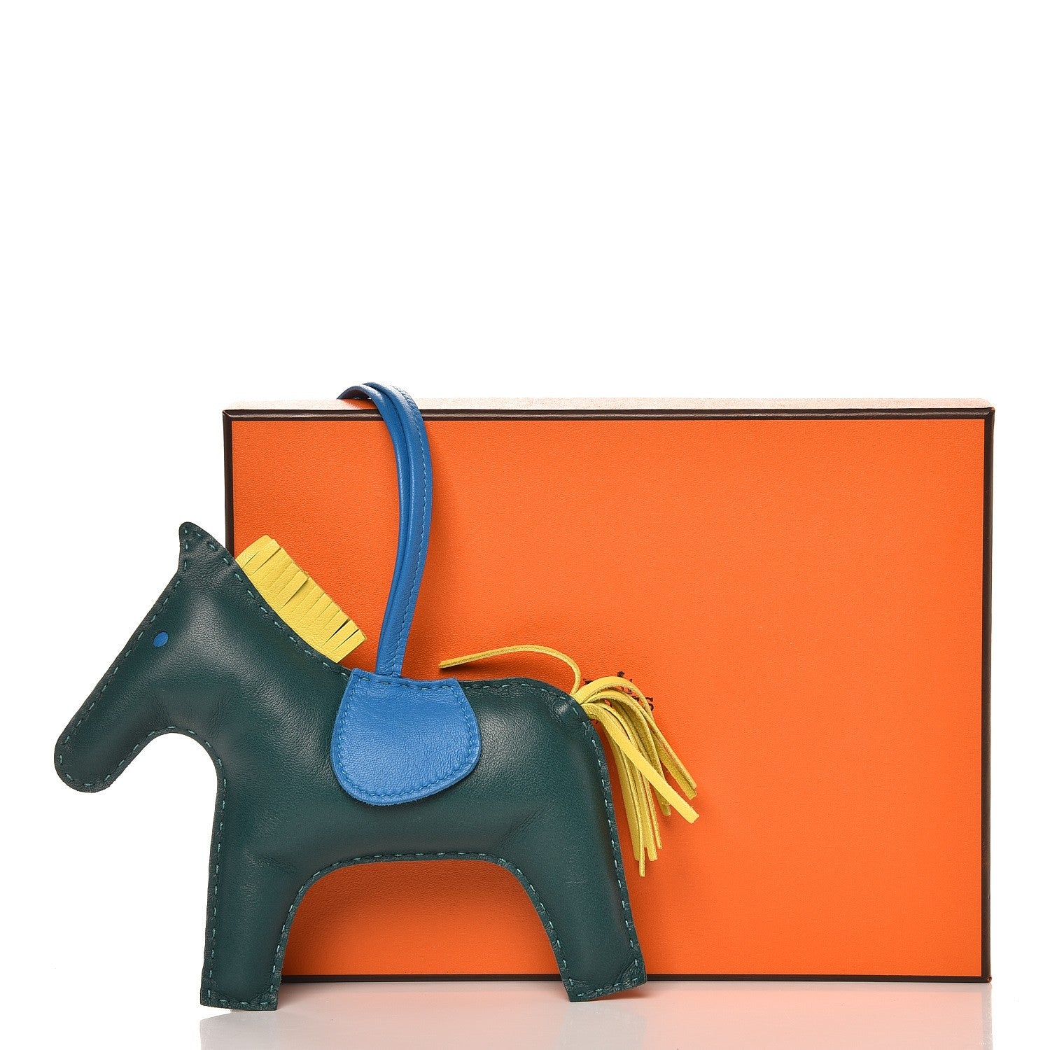Hermes Milo Lambskin Grigri Rodeo Horse Bag Charm GM Malachite Bleu Zanzibar Lime 4 of 4