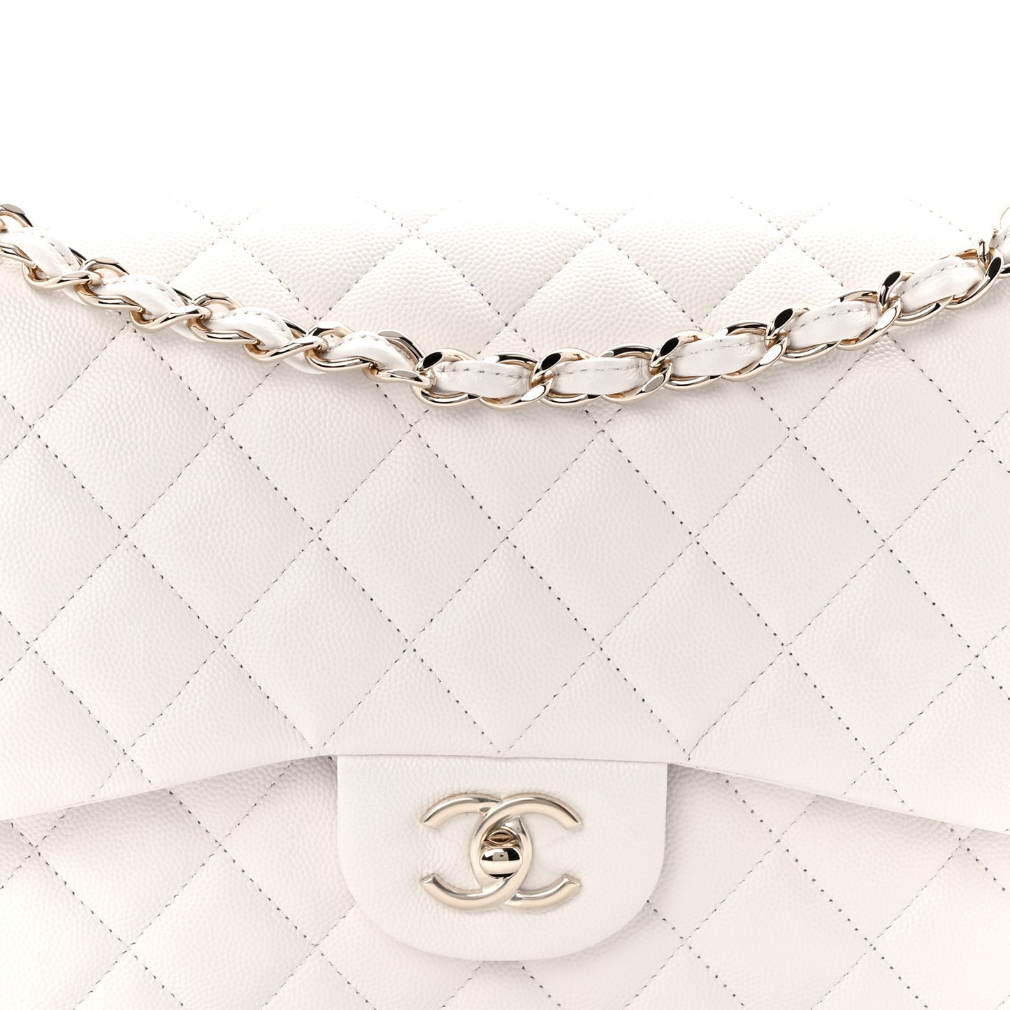 Caviar Quilted Jumbo Double Flap White