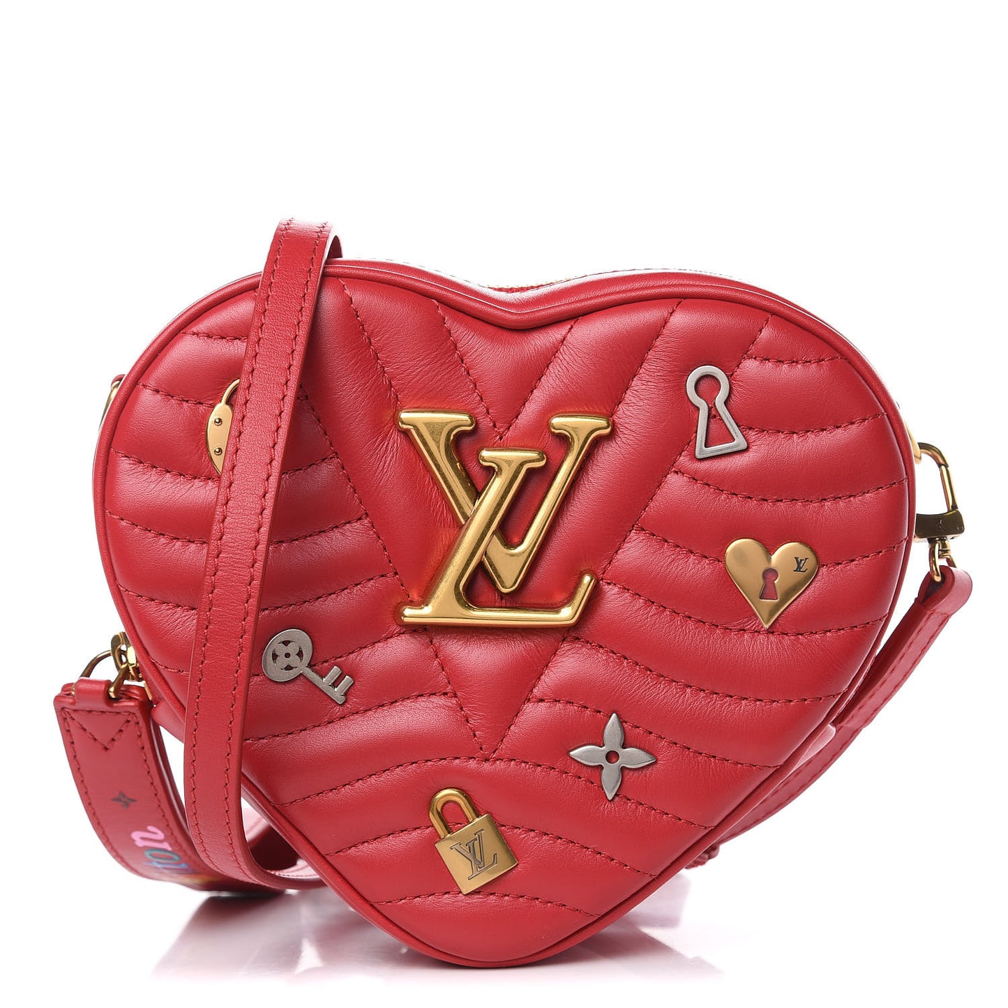 Calfskin Embellished New Wave Love Lock Heart Bag Ecarlate