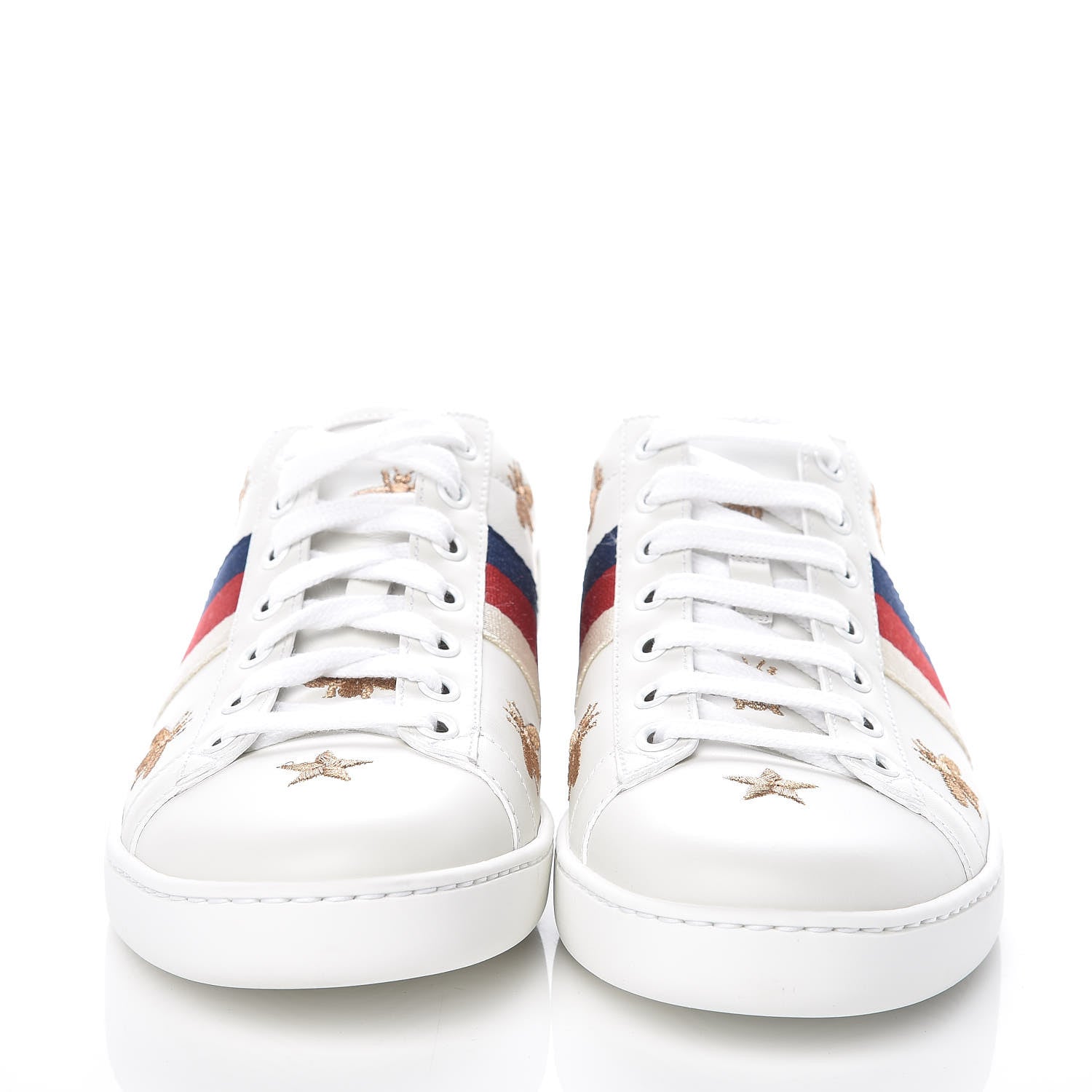 Gucci Calfskin Bee Star Embroidered Sylvie Web Ace Sneakers 38.5 White 2 of 9