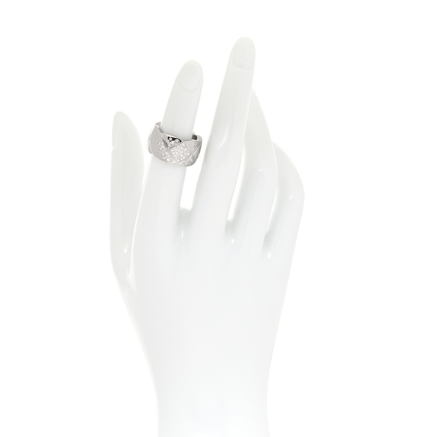 Chanel 18K White Gold Diamond Large Coco Crush Ring 49 5 2 of 4