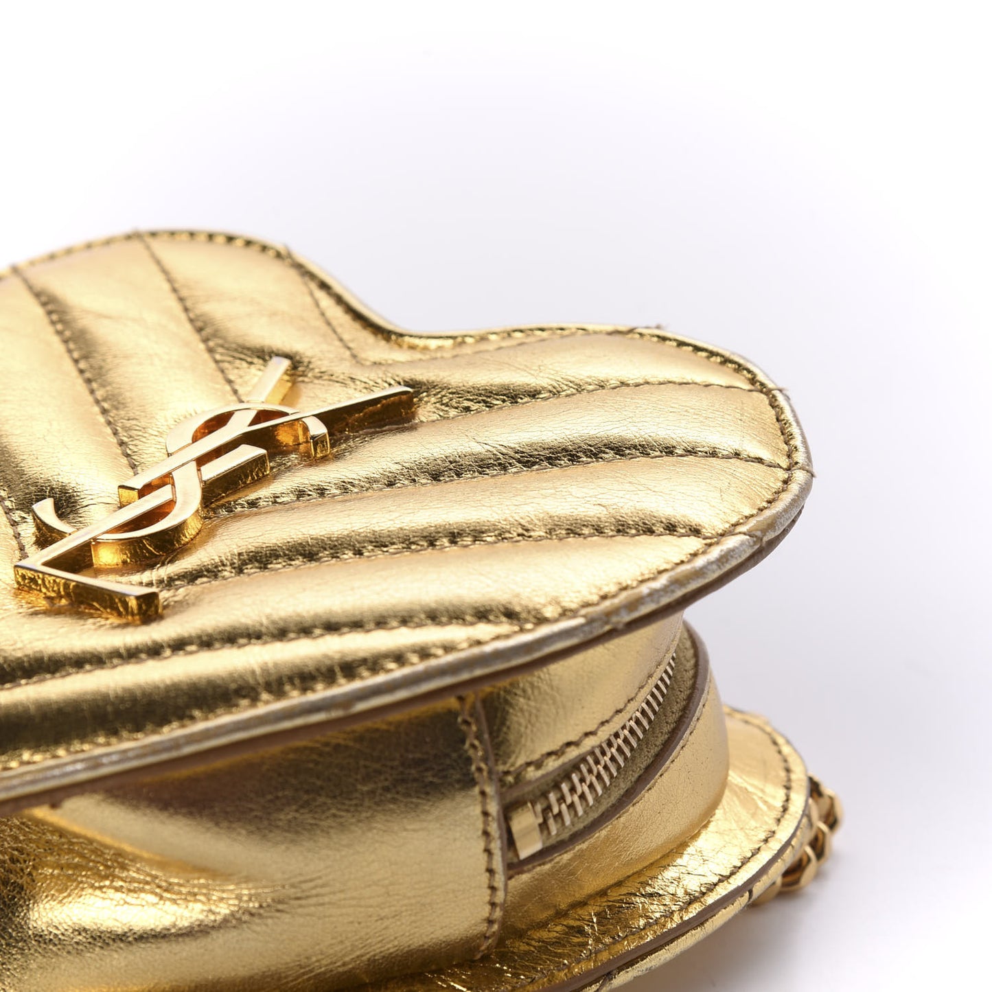 Metallic Calfskin Matelasse Chevron Monogram Small Love Heart Chain Bag Gold
