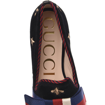 Gucci Velvet Bee Star Embroidered Sylvie Bow Loafers 36 Black 6 of 8