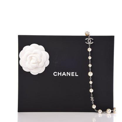 Chanel Crystal Pearl CC Long Necklace Silver 5 of 5