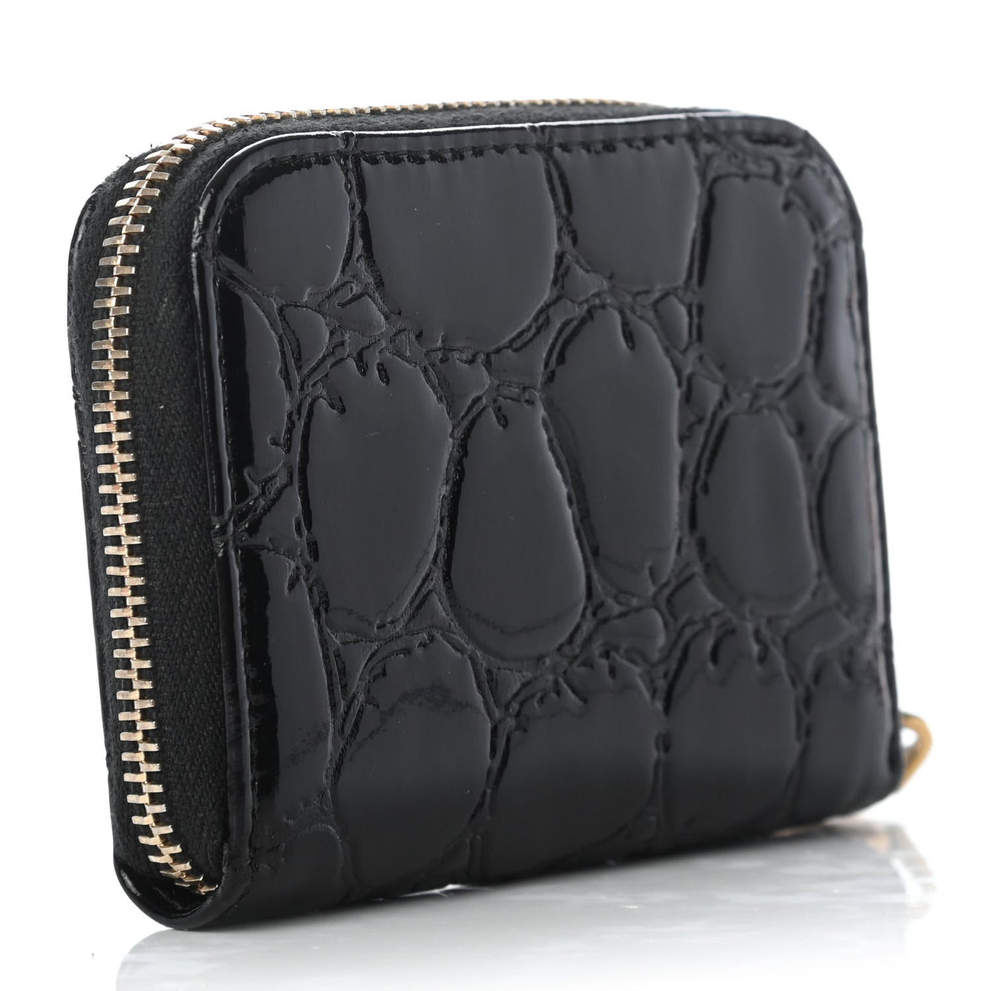 Patent Crocodile Embossed St Cocco Lux Compact Wallet Black
