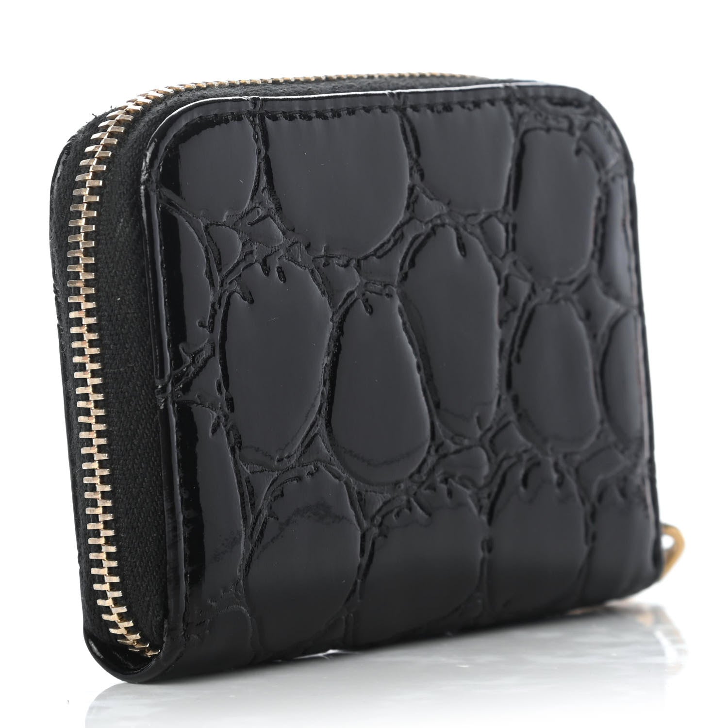 Miu Miu Patent Crocodile Embossed St Cocco Lux Compact Wallet Black 3 of 9