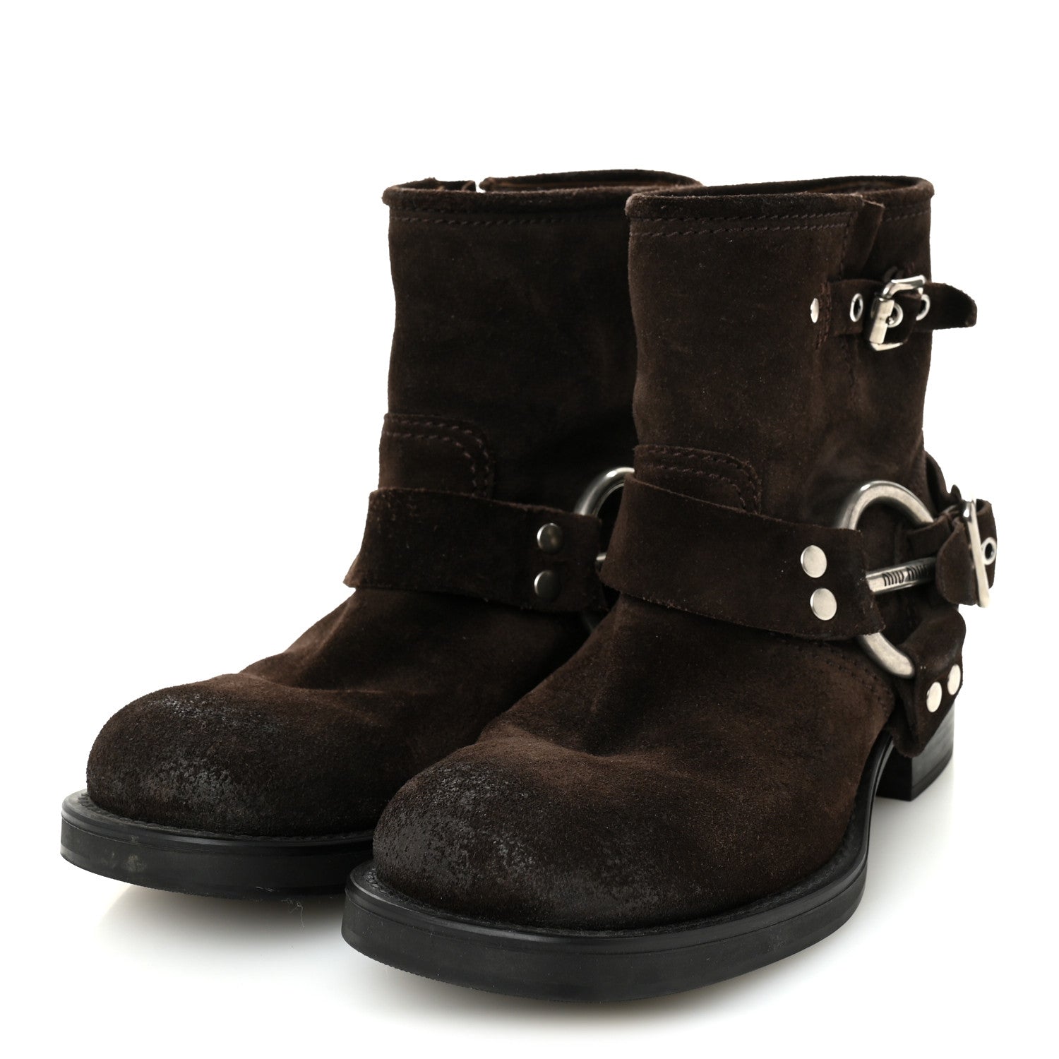 Miu Miu Suede Harness Engineer Boots 38.5 Brown 3 of 10