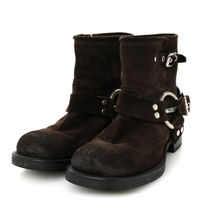 Miu Miu Suede Harness Engineer Boots 38.5 Brown 3 of 10