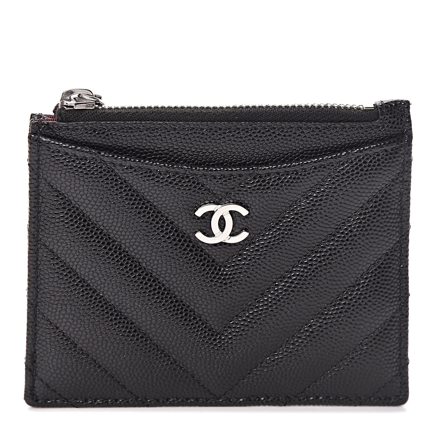 Chanel Caviar Chevron Quilted CC Zip Card Holder Black 1 of 7